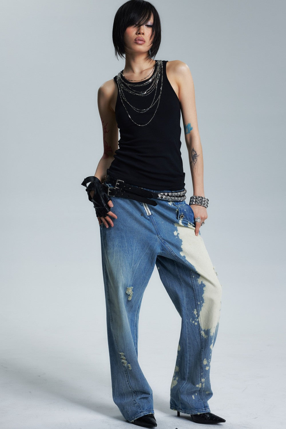 Two-Color Metal Chain Print Camisole Top
