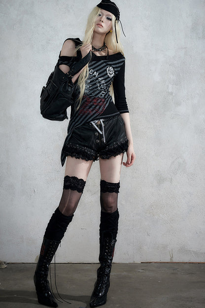 Punk Lace Leather Shorts