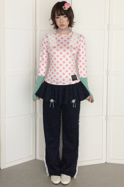 Polka Dot Mesh Long Sleeve Top