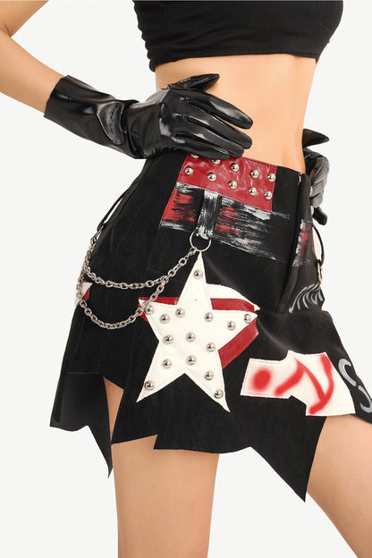 Studded Graffiti Punk Skirt