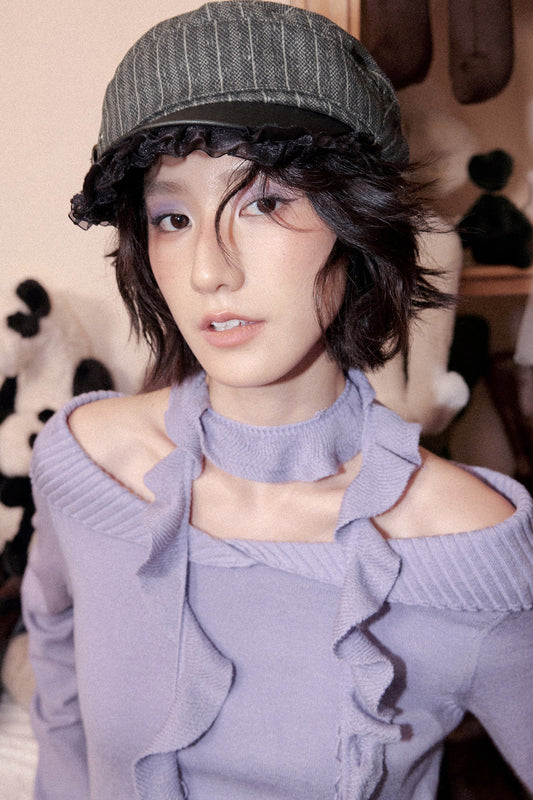 Metal Buckle Striped Flat Cap