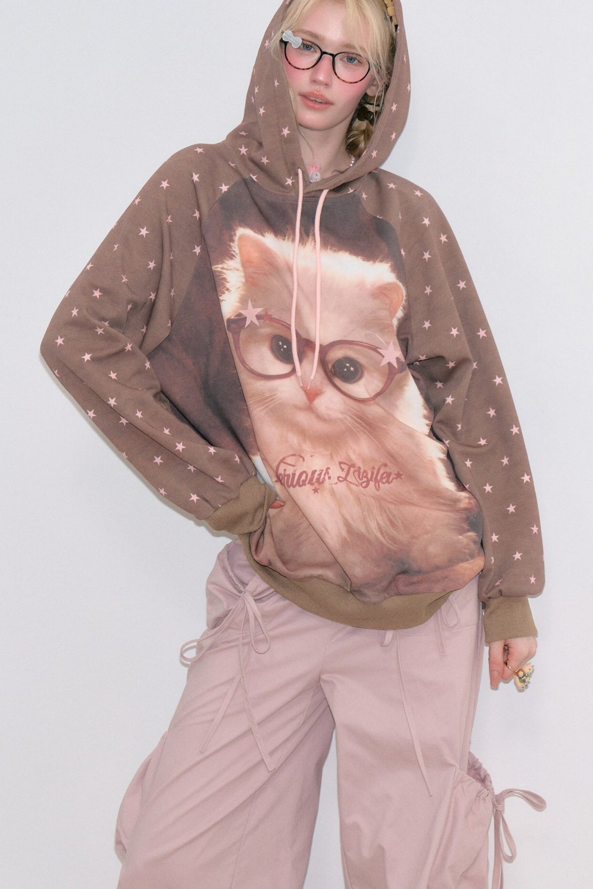 Cat Star Polka-Dot-Kapuzenpullover