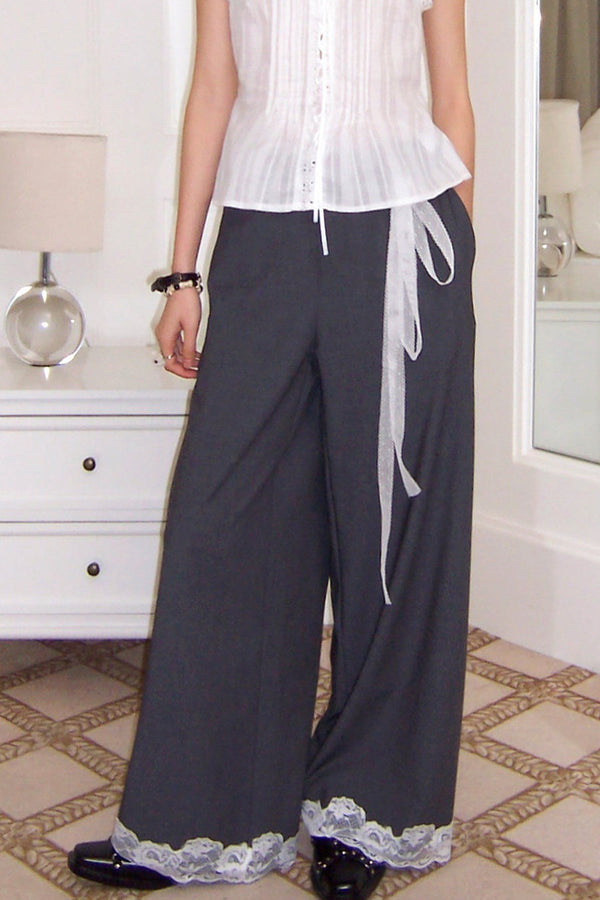 Gray Edge Lace Trim Trousers