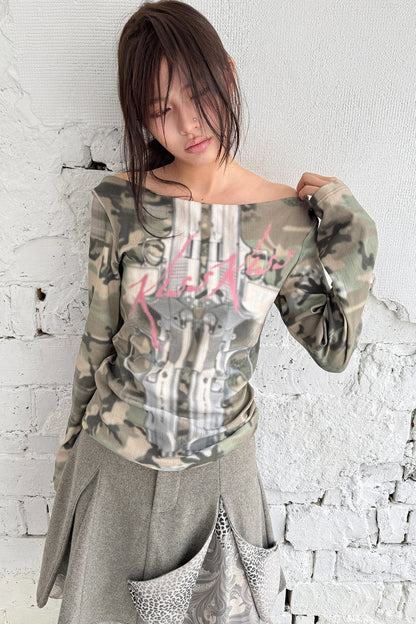 Wendbares Langarmhemd aus Camouflage-Jacquard