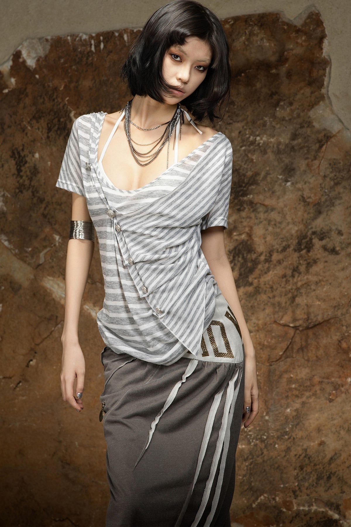 Asymmetrical Striped Knit Top
