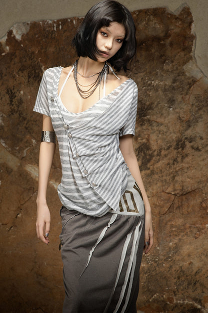 Asymmetrical Striped Knit Top