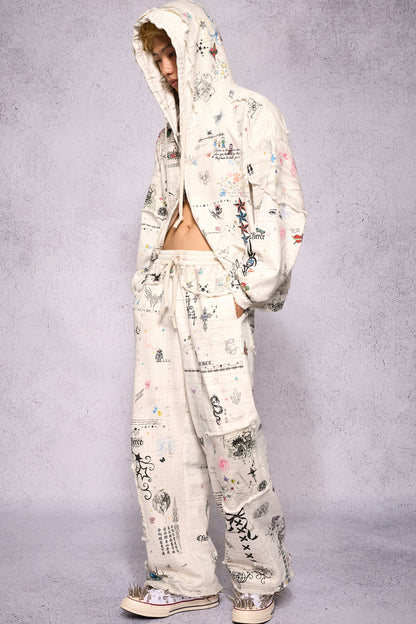 Torn Manuscript Fragmented Sweatpants