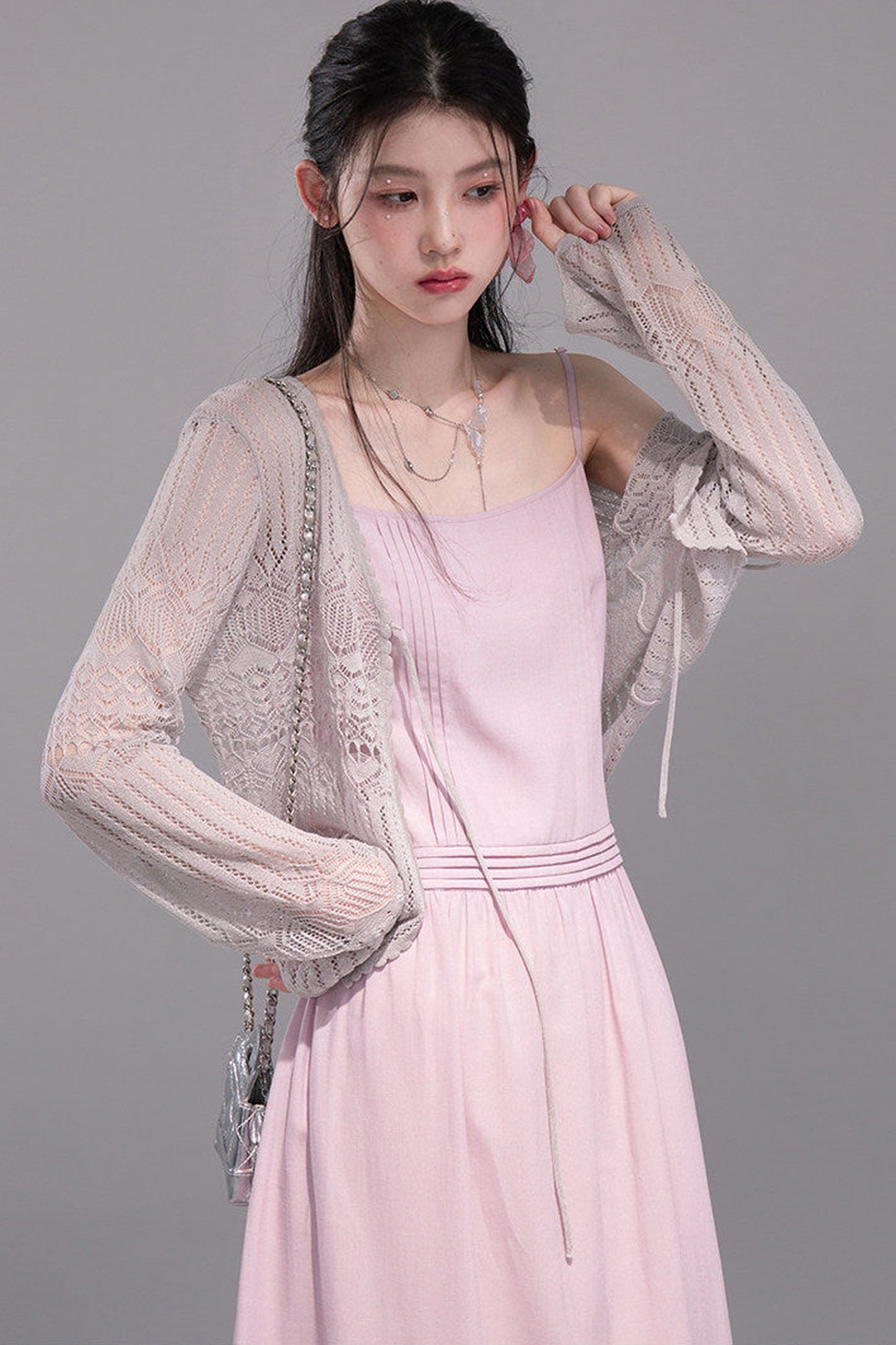 Hollow-Out Lyocell Knit Cardigan