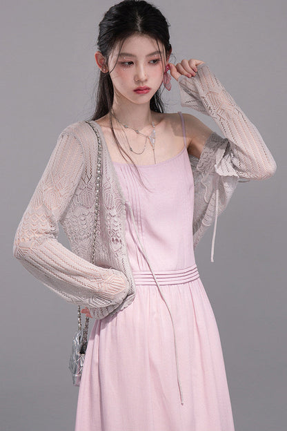 Hollow-Out Lyocell Knit Cardigan