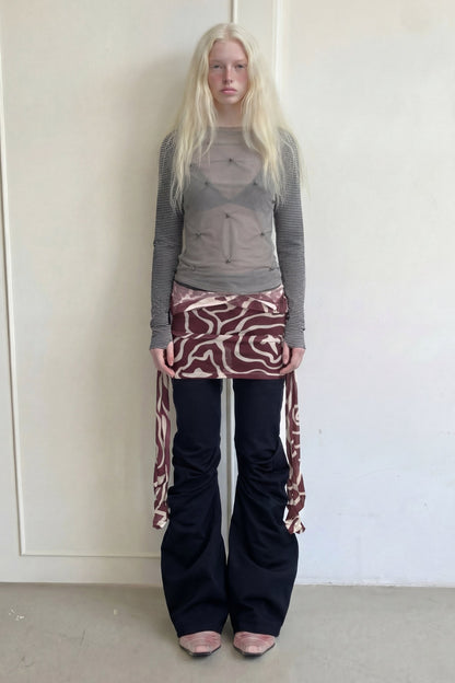 Studded Striped Long-Sleeve Sheer Mesh T-shirt