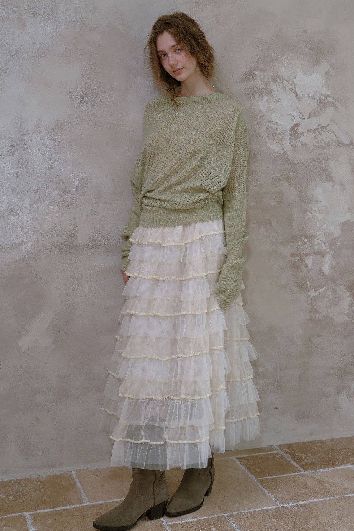 Mesh Velvet Layered Chiffon Skirt
