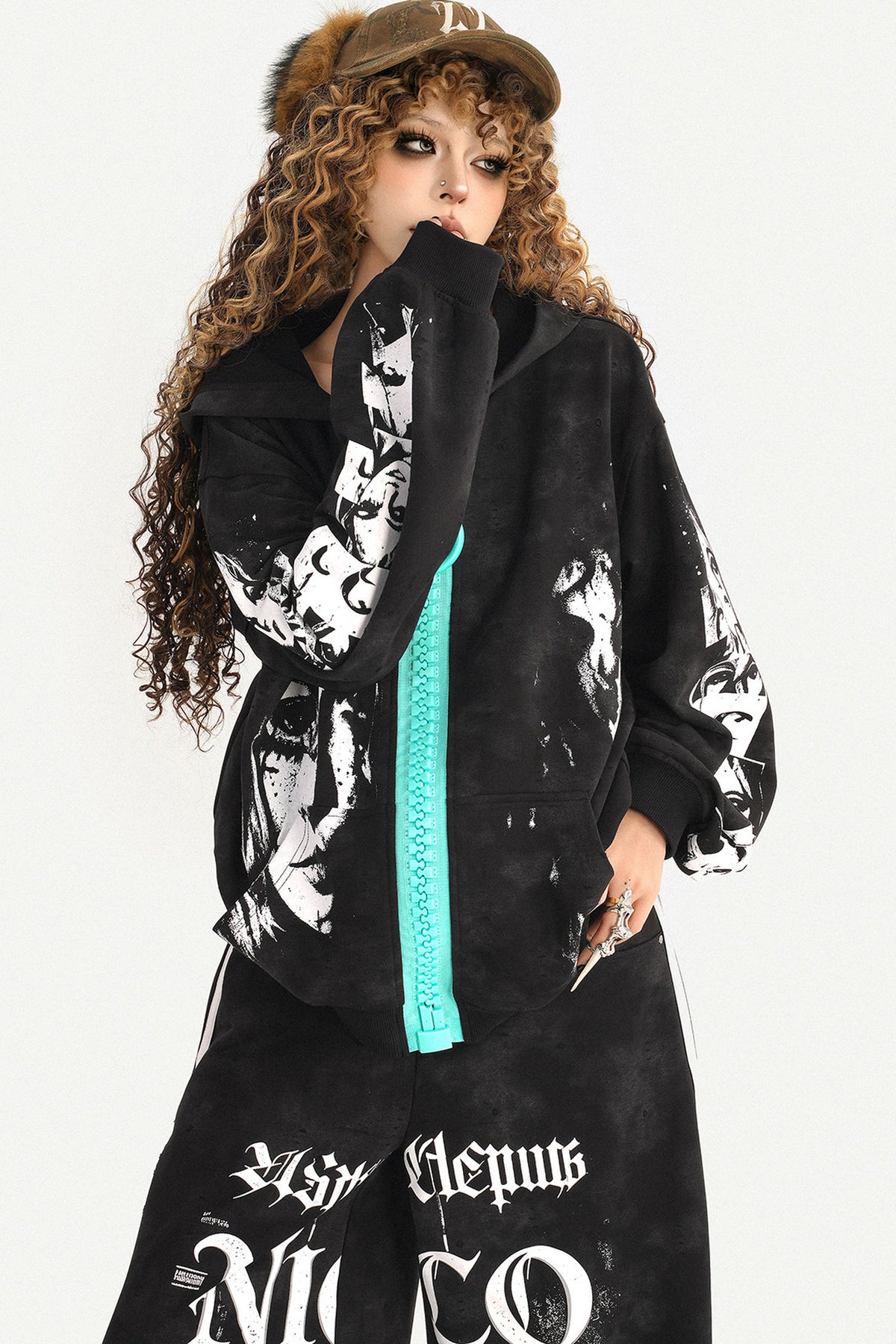 Loose Zip Hoodie Jacket and Sweatpants Set-Up