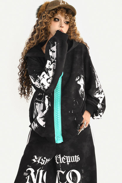 Loose Zip Hoodie Jacket and Sweatpants Set-Up