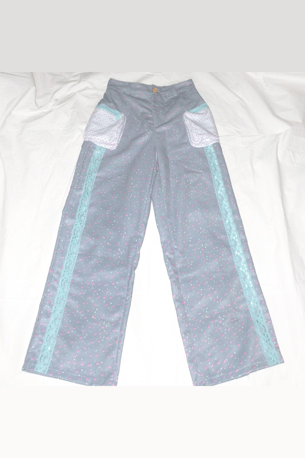 Floral Color-Block Lace Patchwork Wide-Leg Pants