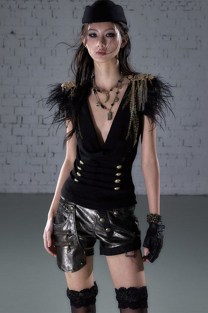 Asymmetrical Detachable Leather Shorts