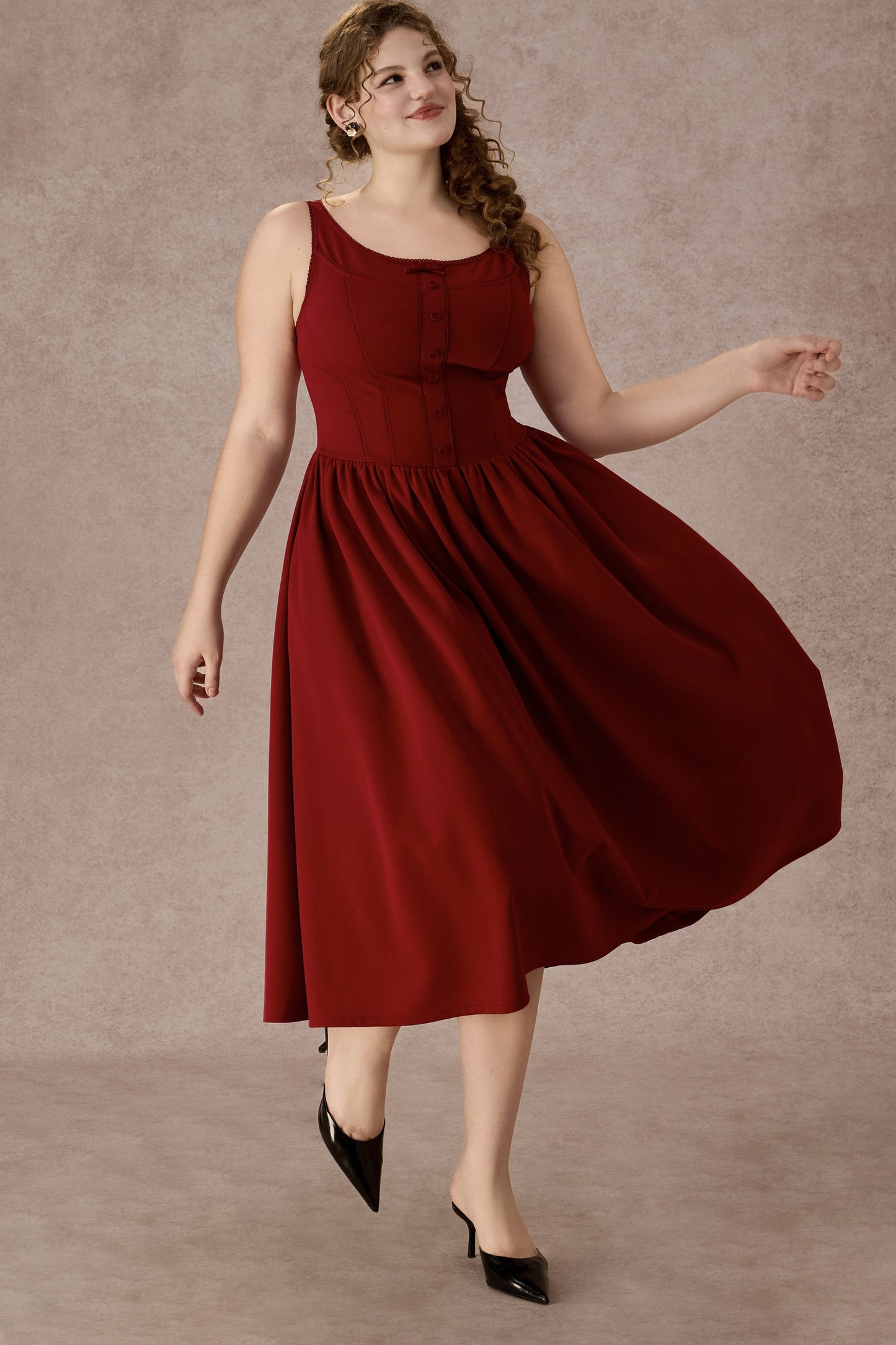 French Retro Red Strap Long Dress