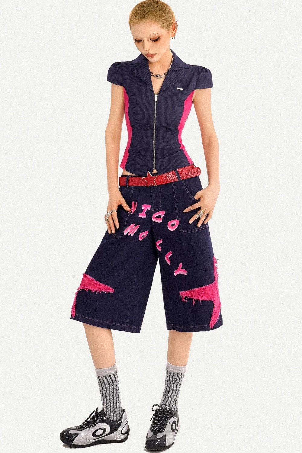 V-Neck Patchwork Blouse Set-Up