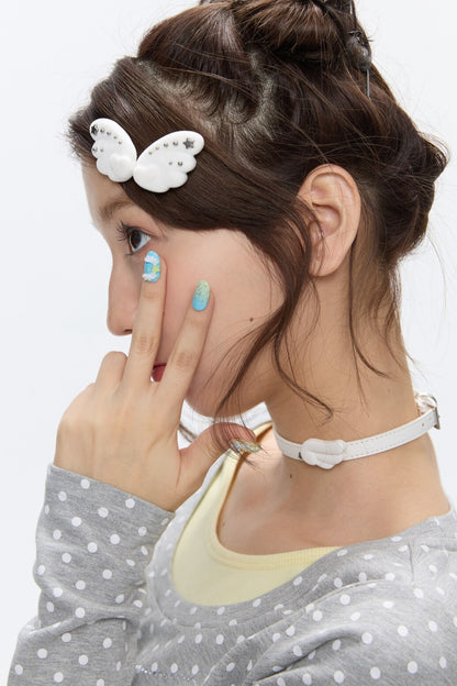 White Cloud Wing Flocked Side Bangs Clip
