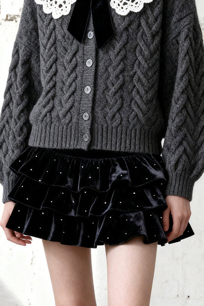 Lace Cardigan Tiered Skirt Set-Up