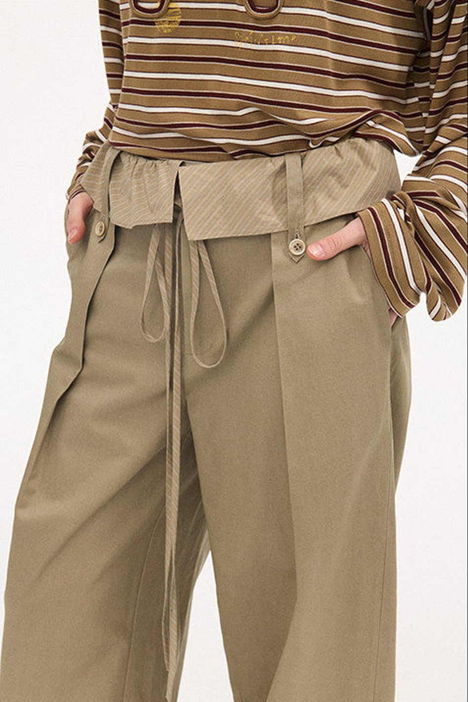 Striped Patchwork Straight-Leg Pants