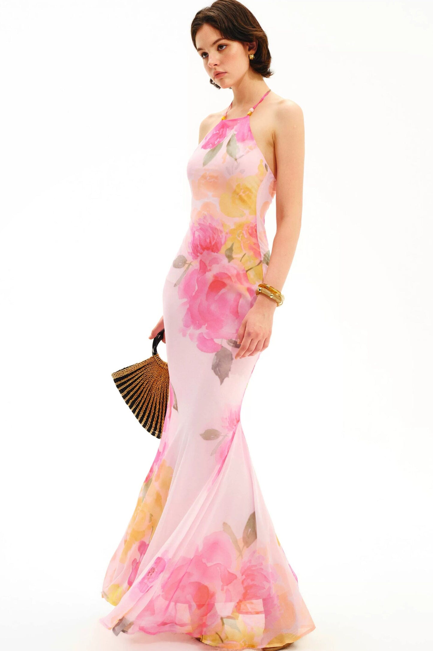 Watercolor Floral Halter Maxi Dress