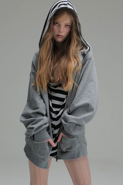 Oversized Striped Drop Shoulder Patchwork Sweatshirt