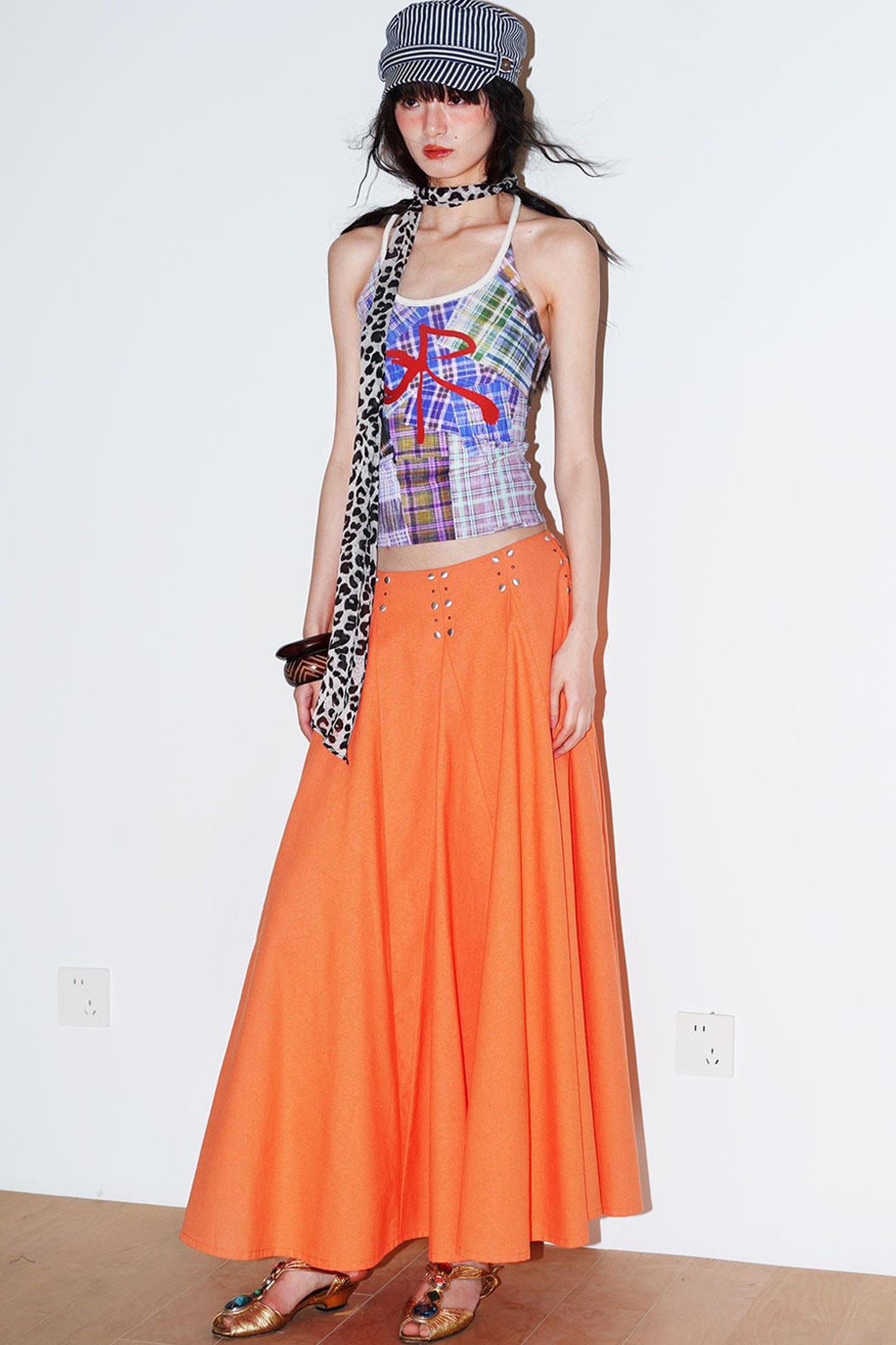 Color-Block Plaid Bow Camisole
