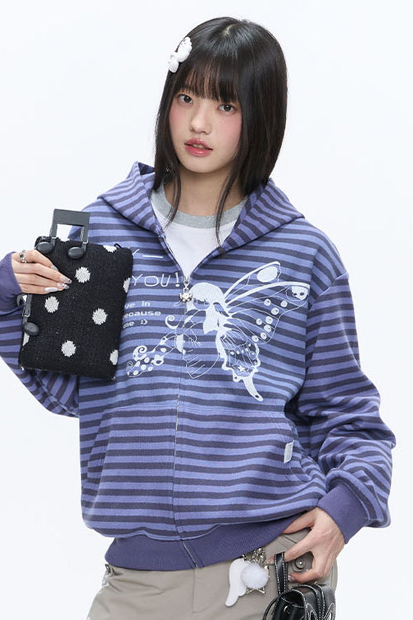 Butterfly Striped Zip Hoodie