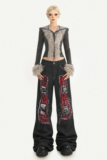 Black Red Plaid Punk Jeans