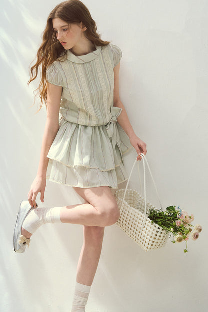 Robe mi-montante en lyocell menthe avec dentelle