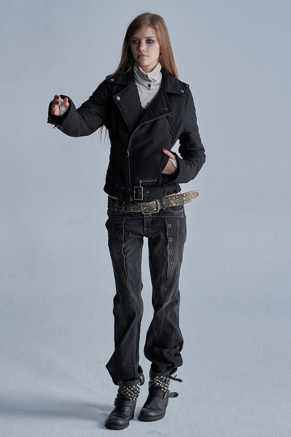 Punk Diagonal Zipper Belted Jacket