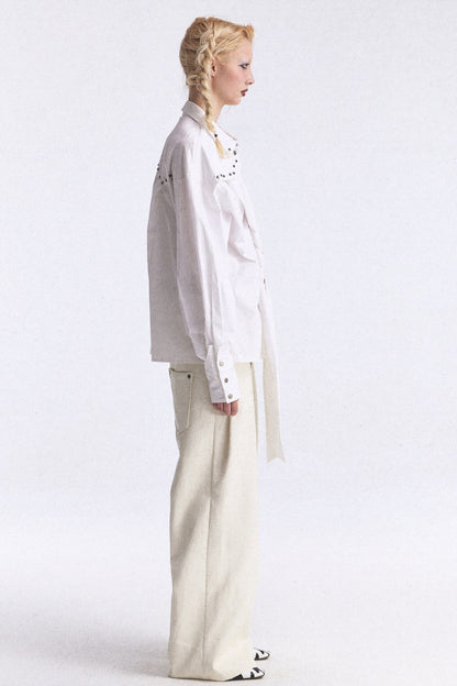Studded Lace-Up Three-Dimensional Cut Shirt