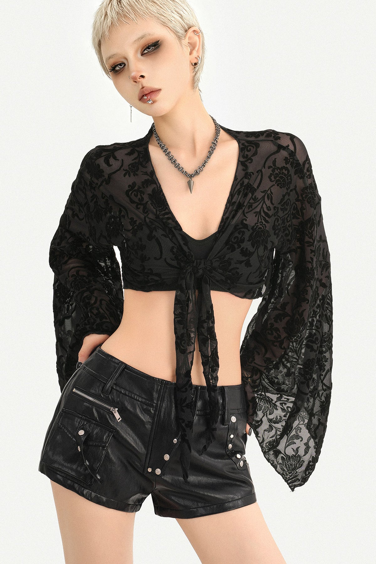 Low-Waist Studded Workwear Leather Shorts