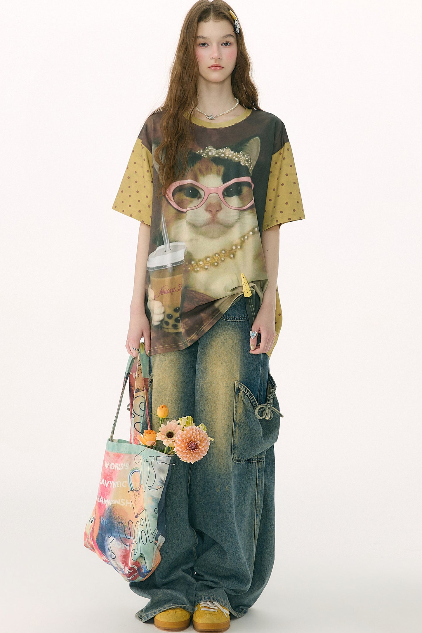 Cat Print Loose T-Shirt