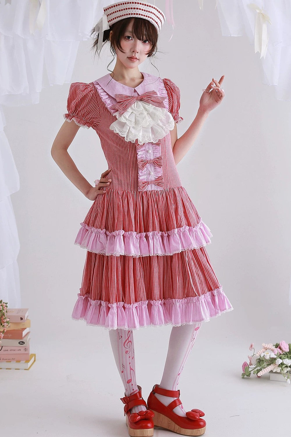 Red Retro Striped Lolita Dress