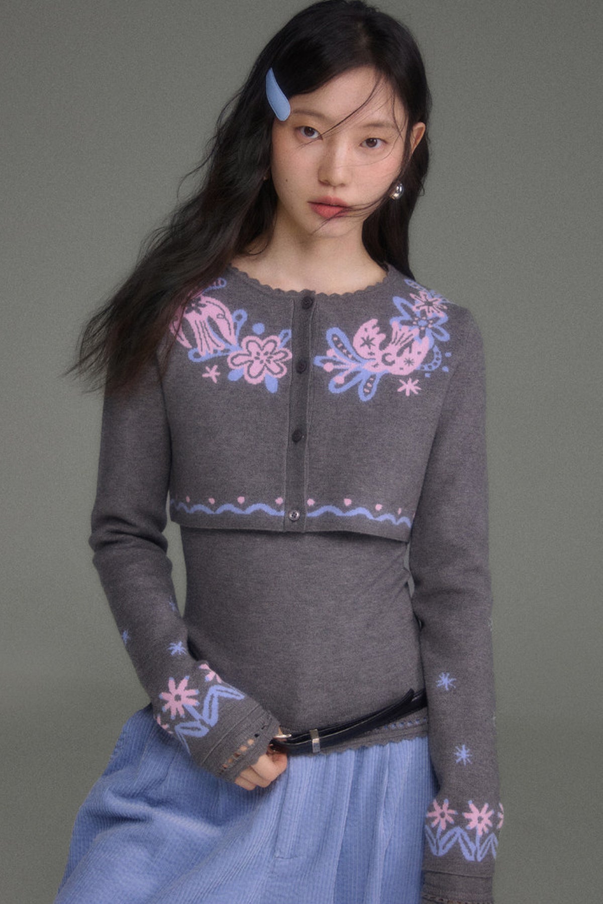 Hawthorn And Birds Jacquard Knit Cardigan And Top Set