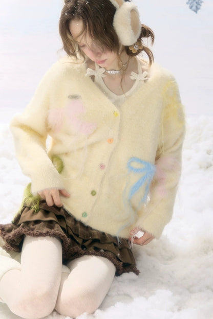 Thick Soft Knit Bow Cardigan