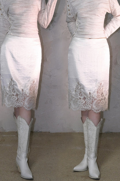 Acetate Tencel Lace Embroidery Patchwork Skirt