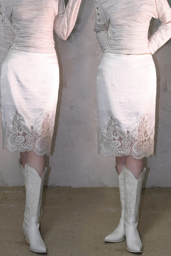 Acetate Tencel Lace Embroidery Patchwork Skirt