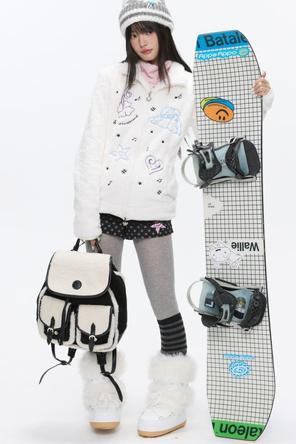 Embroidered Plush Fleece Coat