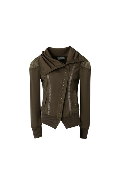 Asymmetrical High-Neck Court-Style Jacket