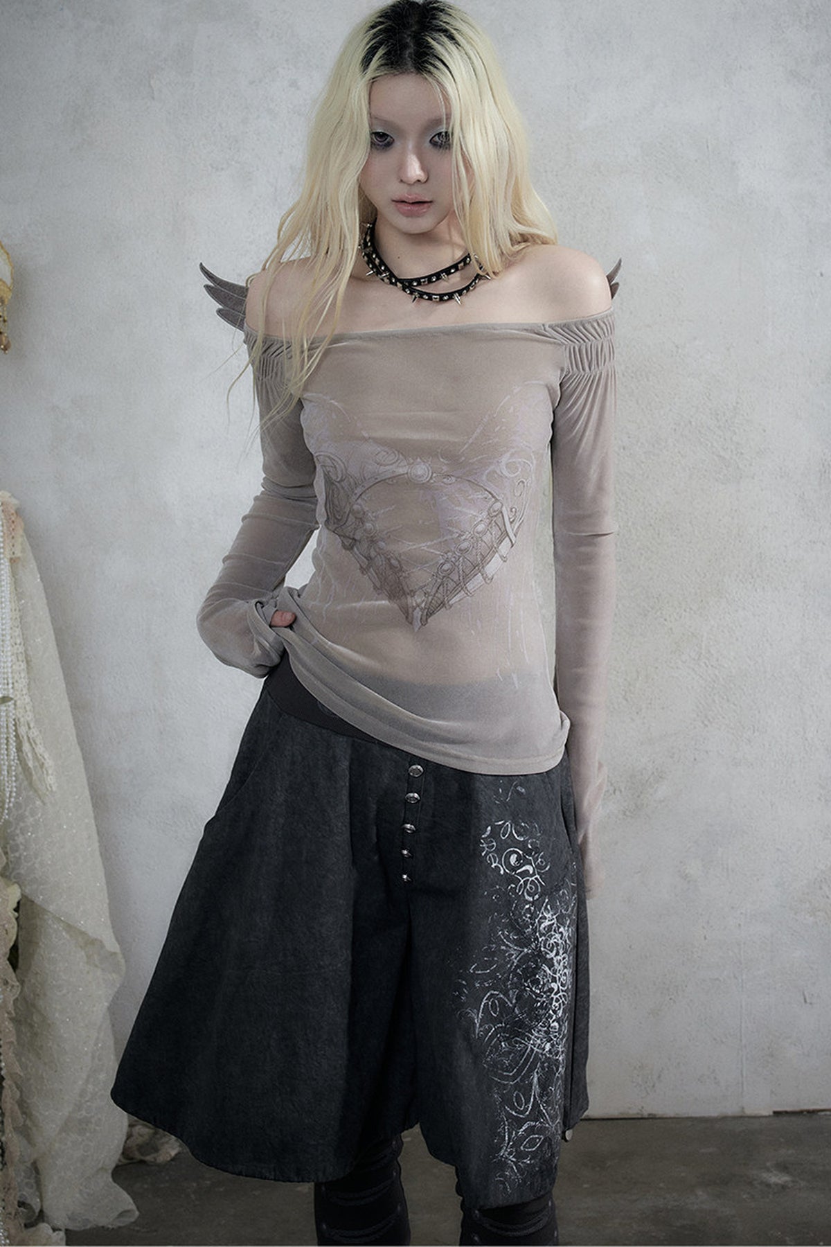 One-Shoulder Backless Velvet Knit Top