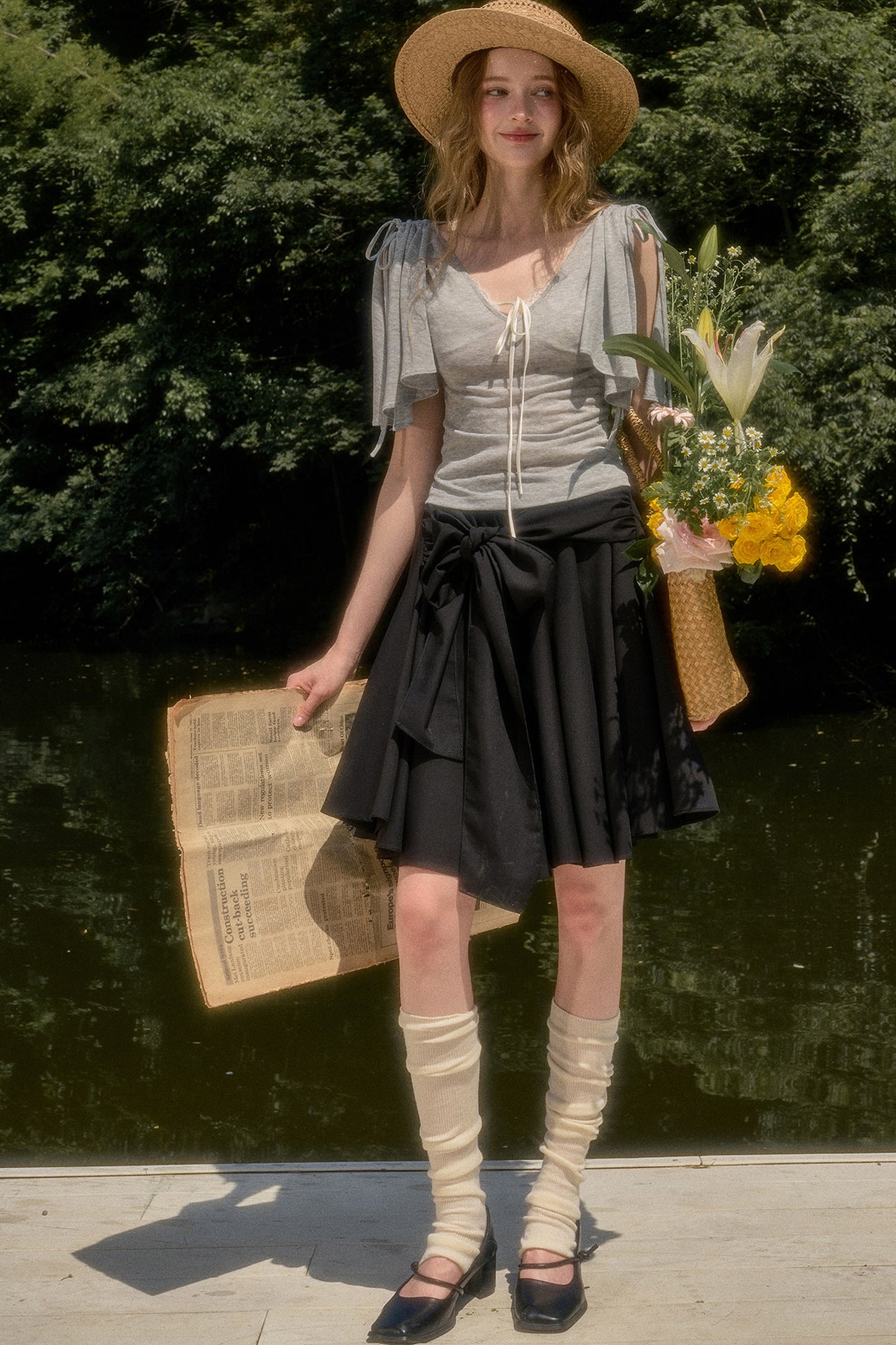 Cape-Style Short-Sleeve Top and Dress Set-Up