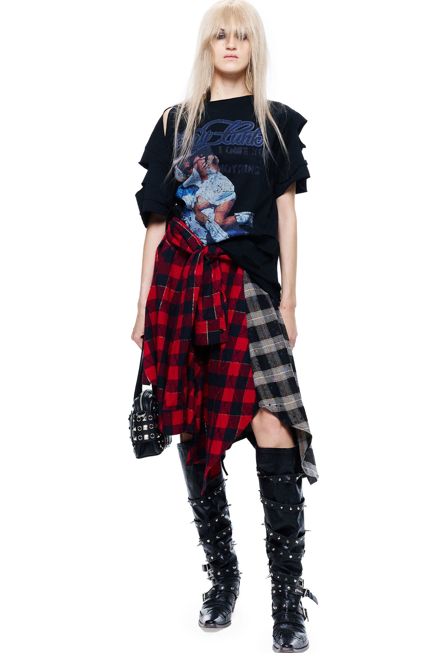 Hand-Torn Punk Back Hollow-Out Straps T-Shirt