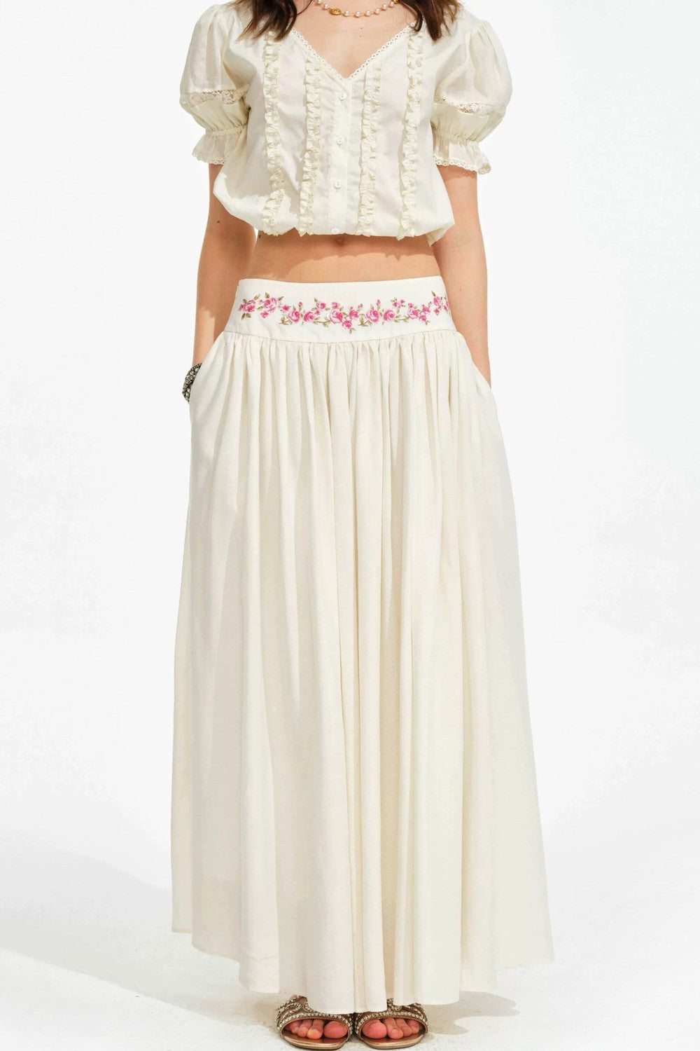 Rose Holiday Ramie Puff Sleeve Set-Up
