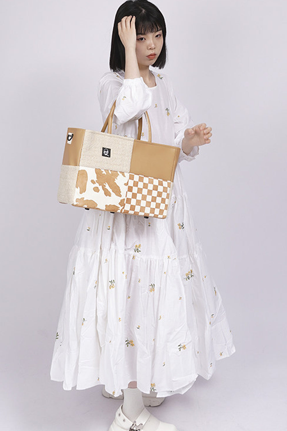 Y2K Leather Contrast Tote Bag