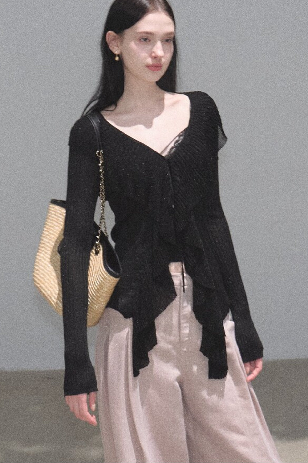 Shimmer V-Neck Long-Sleeve Cardigan Top