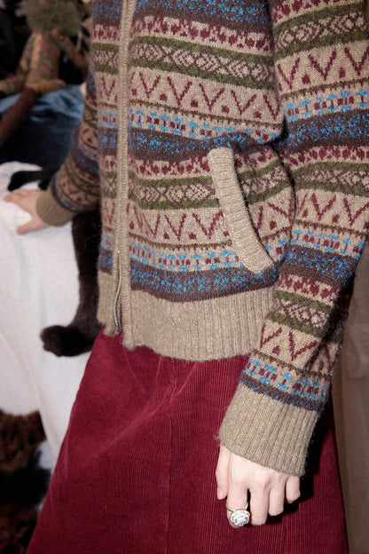 Hooded Fair Isle Wool Cardigan