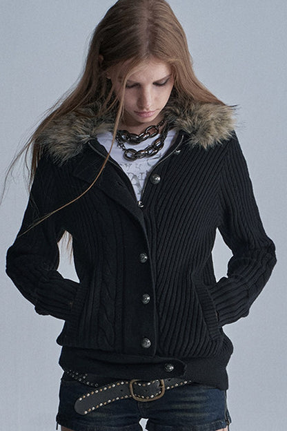 Asymmetrical Zipper Metal Buckle Cardigan