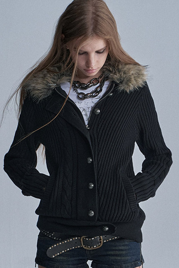 Asymmetrical Zipper Metal Buckle Cardigan